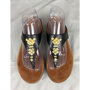 FitFlops Black Leather Sandals Womens 9 square mosaic beads Boho